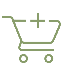 Outline of a shopping cart with a plus sign on a white background