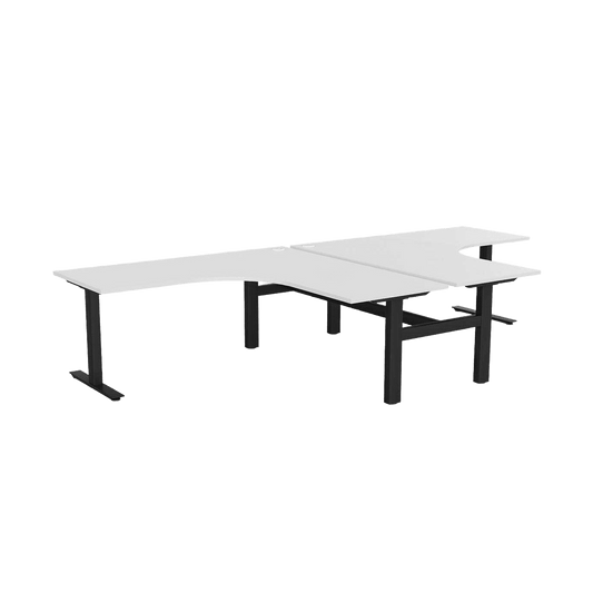 Agile 2 Person Corner Workstation 1800 X 1800/600 ( 2 Piece Top ) White Melamine Black Powdercoat - Office Furniture Company