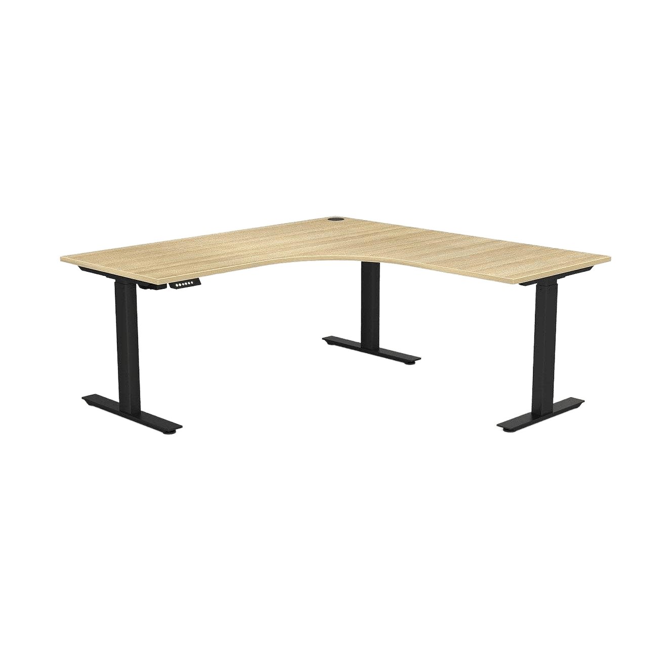 Agile Electric Height Adjustable Corner Workstation 1800 X 1800/600 ( 2 Piece Top ) Left Hand Side New Oak Melamine Black Powdercoat - Office Furniture Company