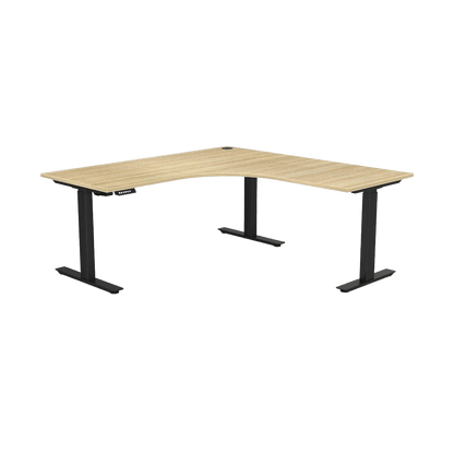 Agile Electric Height Adjustable Corner Workstation 1800 X 1800/600 ( 2 Piece Top ) Left Hand Side New Oak Melamine Black Powdercoat - Office Furniture Company