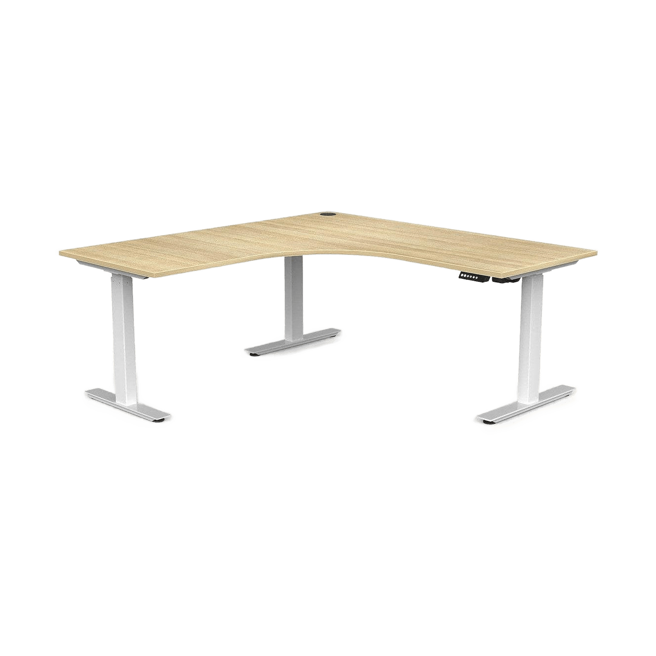 Agile Electric Height Adjustable Corner Workstation 1800 X 1800/600 ( 2 Piece Top ) Left Hand Side New Oak Melamine White Powdercoat - Office Furniture Company