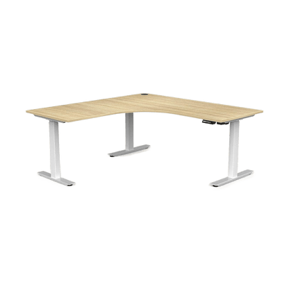 Agile Electric Height Adjustable Corner Workstation 1800 X 1800/600 ( 2 Piece Top ) Left Hand Side New Oak Melamine White Powdercoat - Office Furniture Company