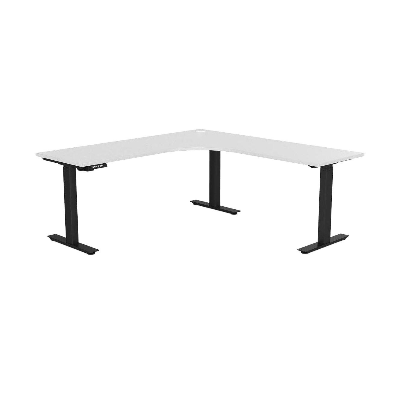 Agile Electric Height Adjustable Corner Workstation 1800 X 1800/600 ( 2 Piece Top ) Left Hand Side White Melamine Black Powdercoat - Office Furniture Company