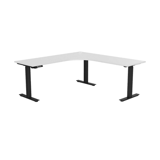 Agile Electric Height Adjustable Corner Workstation 1800 X 1800/600 ( 2 Piece Top ) Left Hand Side White Melamine Black Powdercoat - Office Furniture Company