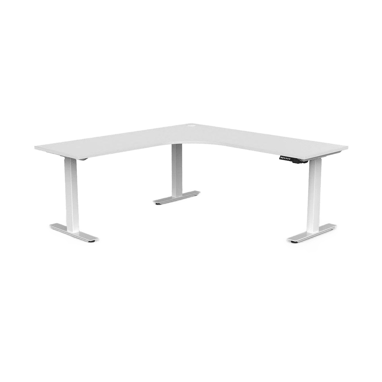 Agile Electric Height Adjustable Corner Workstation 1800 X 1800/600 ( 2 Piece Top ) Left Hand Side White Melamine White Powdercoat - Office Furniture Company