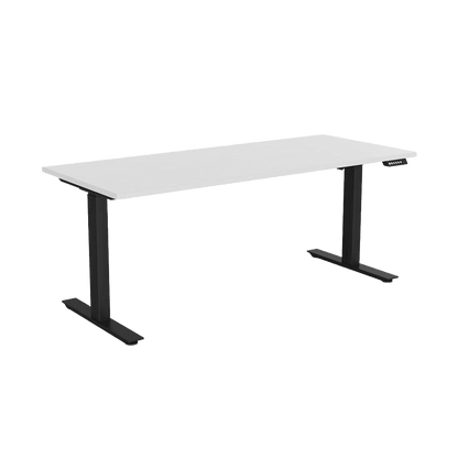 Agile Electric Height Adjustable Desk with E - Panel Screen on RHS 1200 X 600 black - powdercoat white - melamine - Office Furniture Company