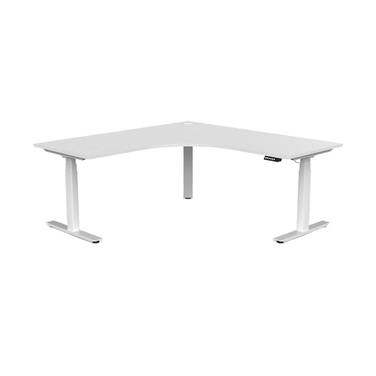 Agile Motion+ Electric Height Adjustable Corner Workstation 1800 X 1800/600 ( 2 Piece Top ) Left Hand Side White Melamine White Powdercoat - Office Furniture Company