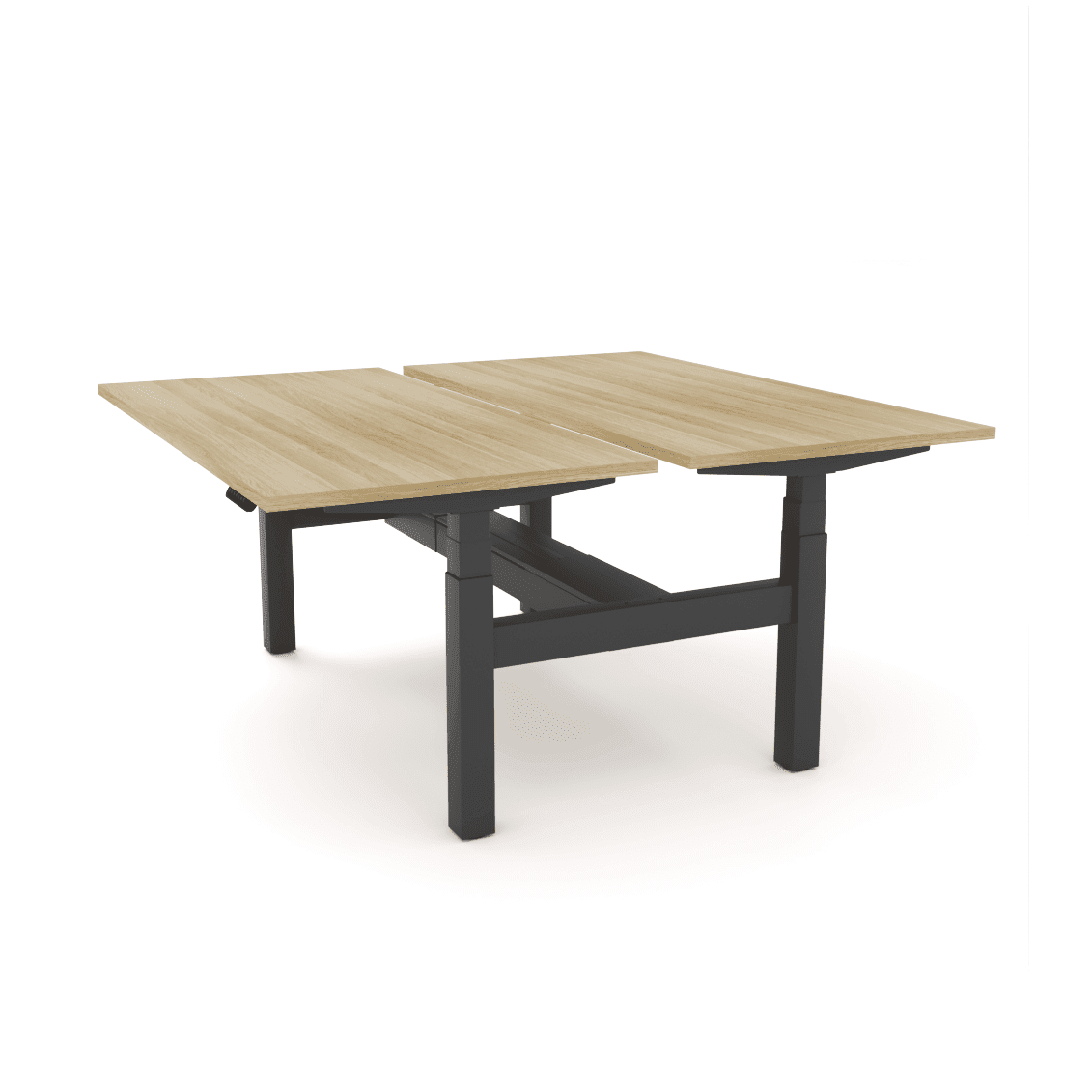 Agile Motion - Electric Height Adjustable Double Sided Workstation 1200x750 New Oak Top / Black Frame With Cable Tray