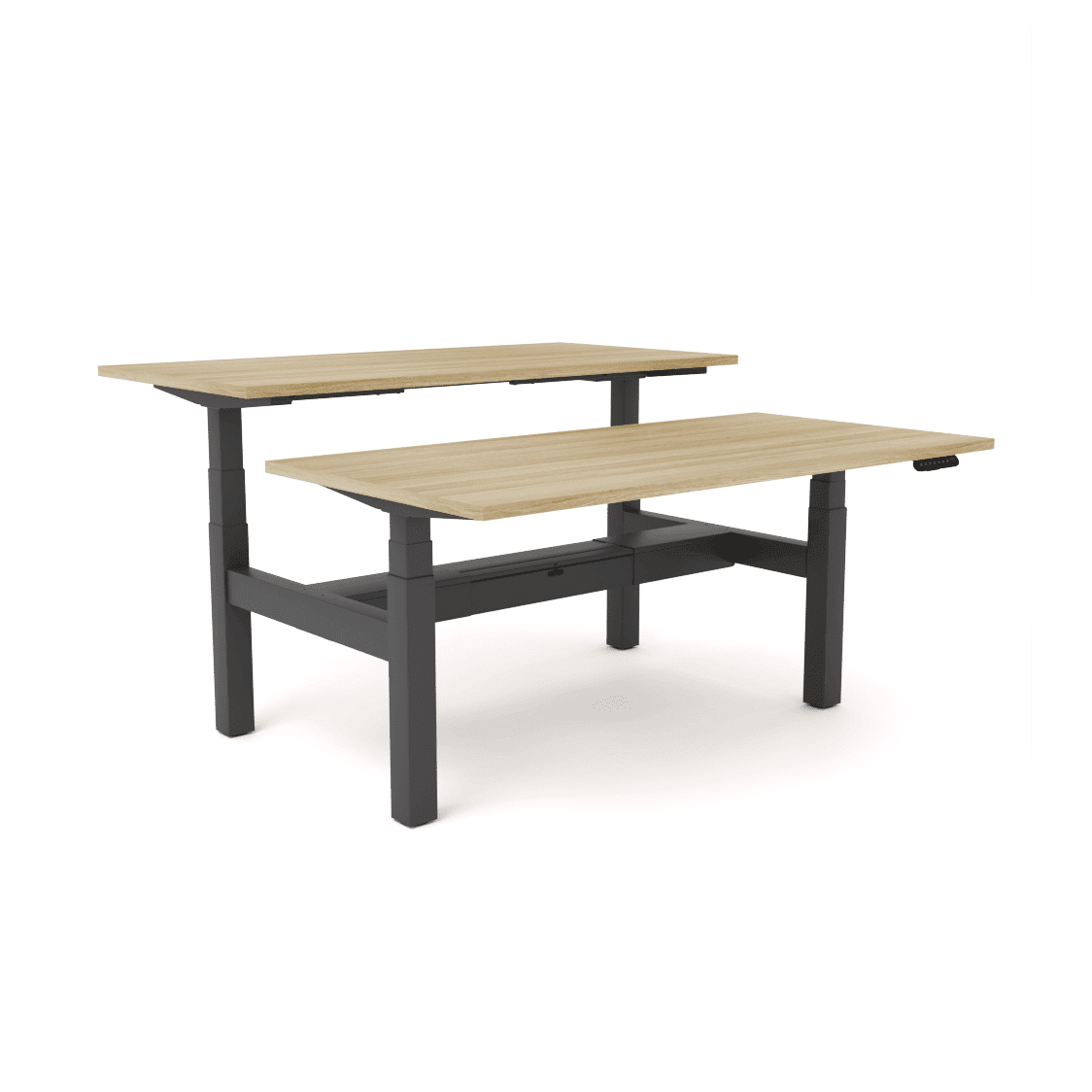 Agile Motion - Electric Height Adjustable Double Sided Workstation 1200x750 New Oak Top / Black Frame With Cable Tray