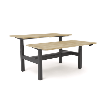Agile Motion - Electric Height Adjustable Double Sided Workstation 1200x750 New Oak Top / Black Frame With Cable Tray