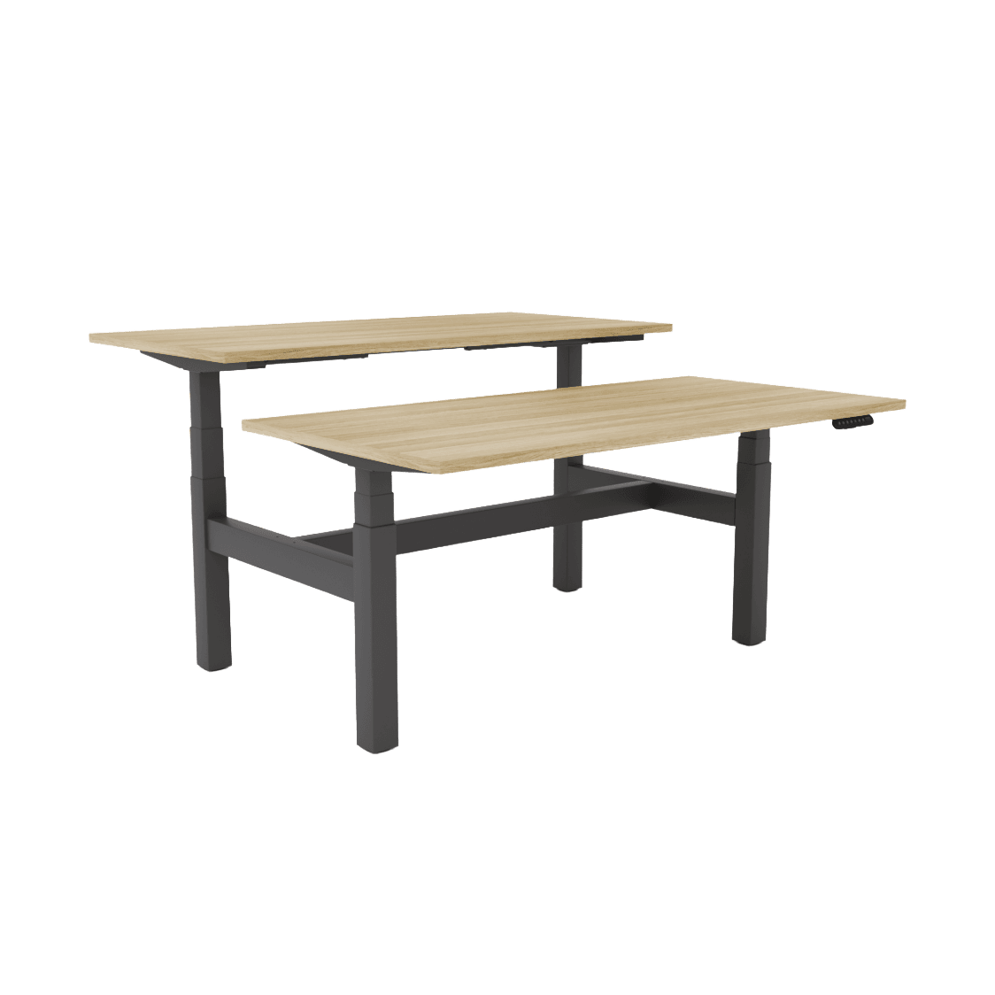 Agile Motion - Electric Height Adjustable Double Sided Workstation 1200x750 New Oak Top / Black Frame No Cable Tray