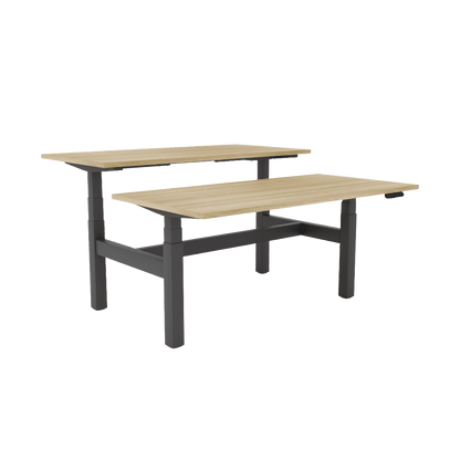 Agile Motion - Electric Height Adjustable Double Sided Workstation 1200x750 New Oak Top / Black Frame No Cable Tray