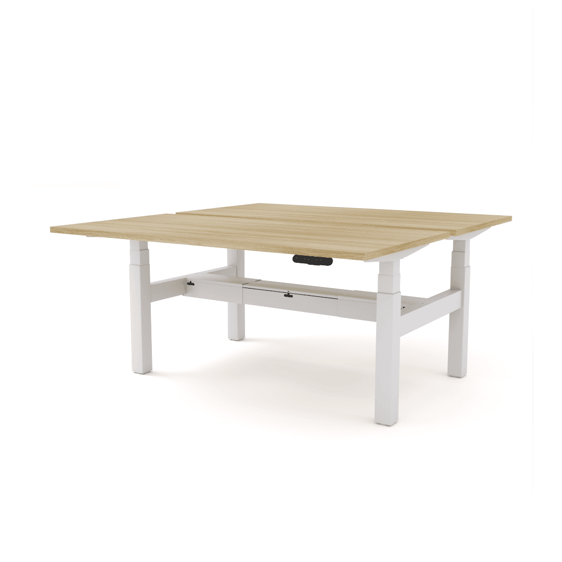 Agile Motion - Electric Height Adjustable Double Sided Workstation 1200x750 New Oak Top / White Frame With Cable Tray