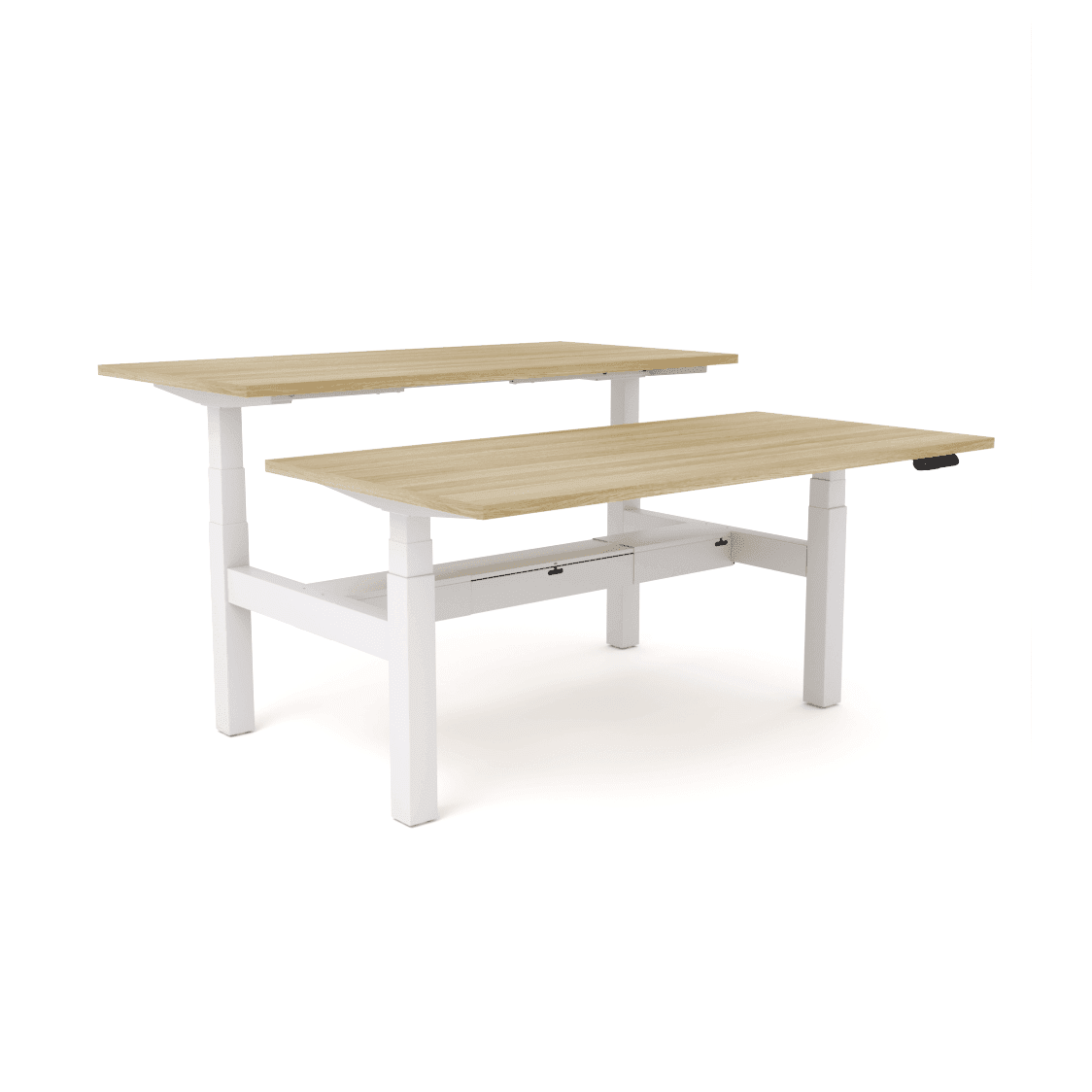 Agile Motion - Electric Height Adjustable Double Sided Workstation 1200x750 New Oak Top / White Frame With Cable Tray