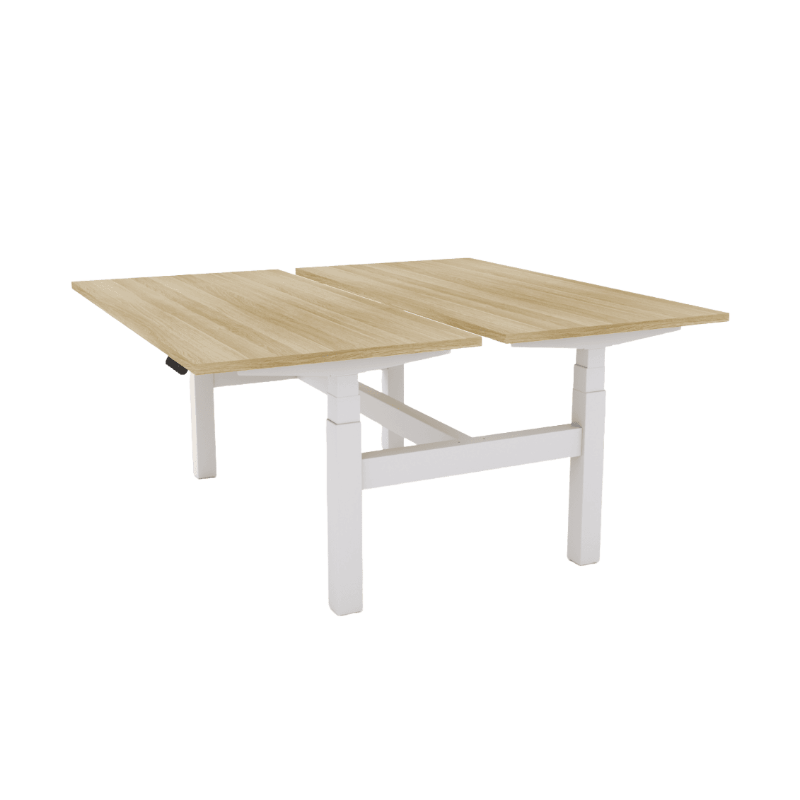 Agile Motion - Electric Height Adjustable Double Sided Workstation 1200x750 New Oak Top / White Frame No Cable Tray