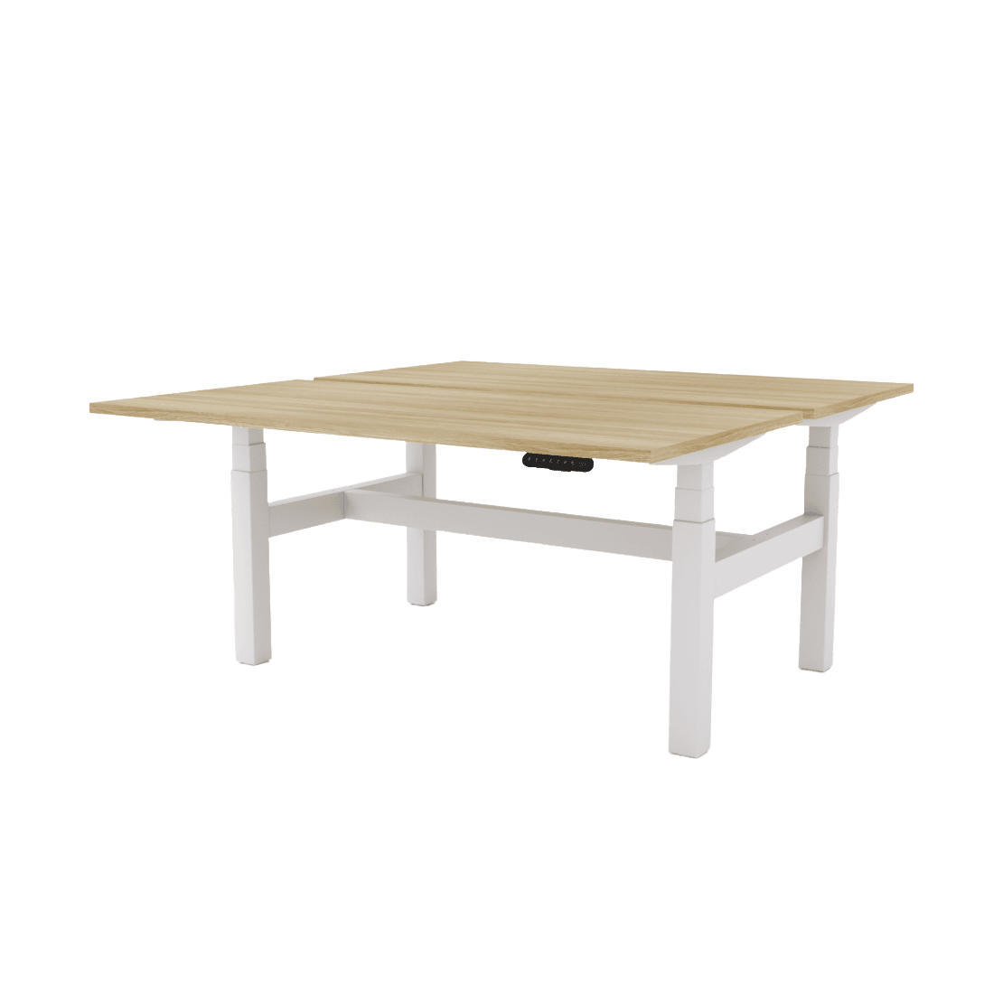 Agile Motion - Electric Height Adjustable Double Sided Workstation 1200x750 New Oak Top / White Frame No Cable Tray