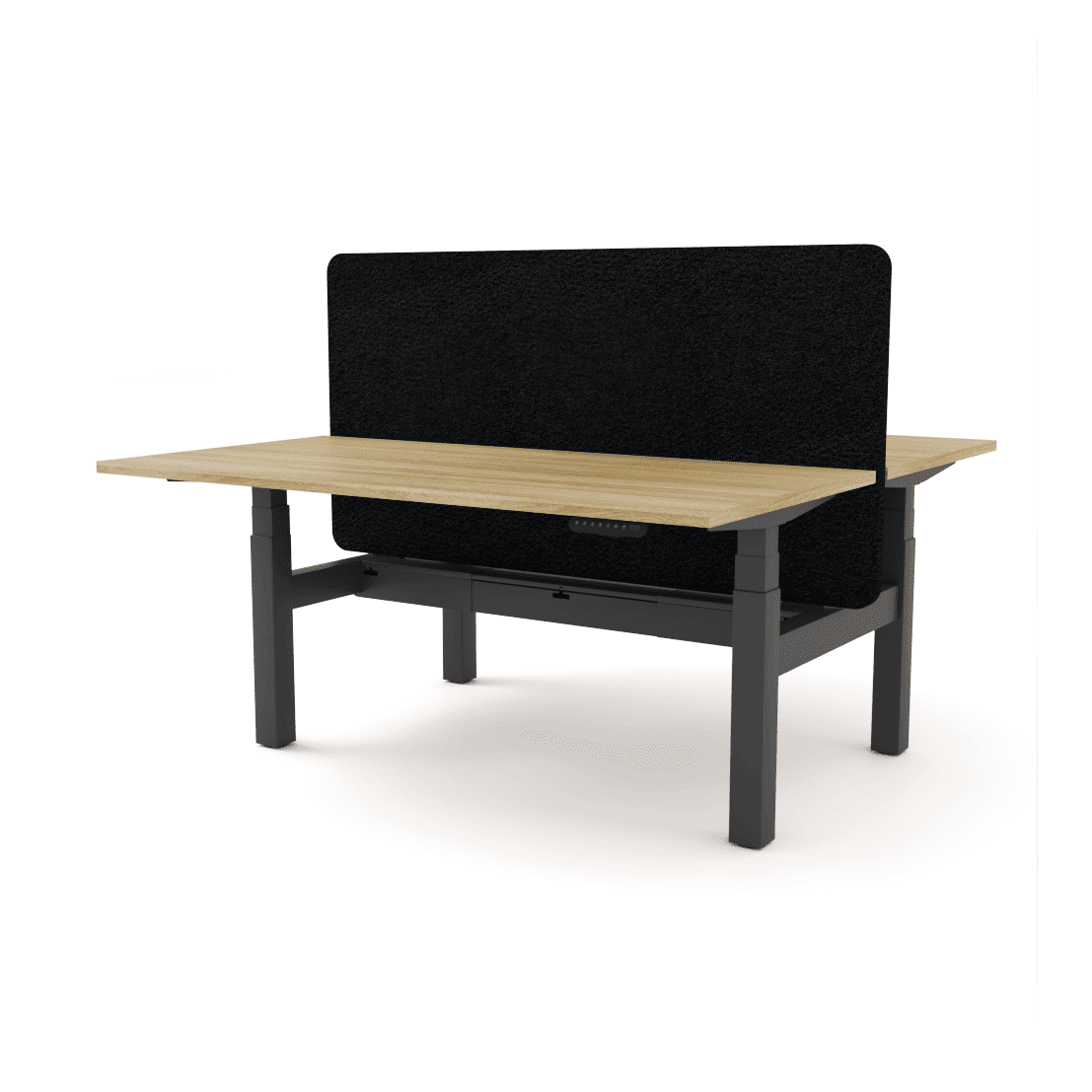 Agile Motion - Electric Height Adjustable Double Sided Workstation With Screen 1200x600 New Oak Top / Black Frame With Cable Tray