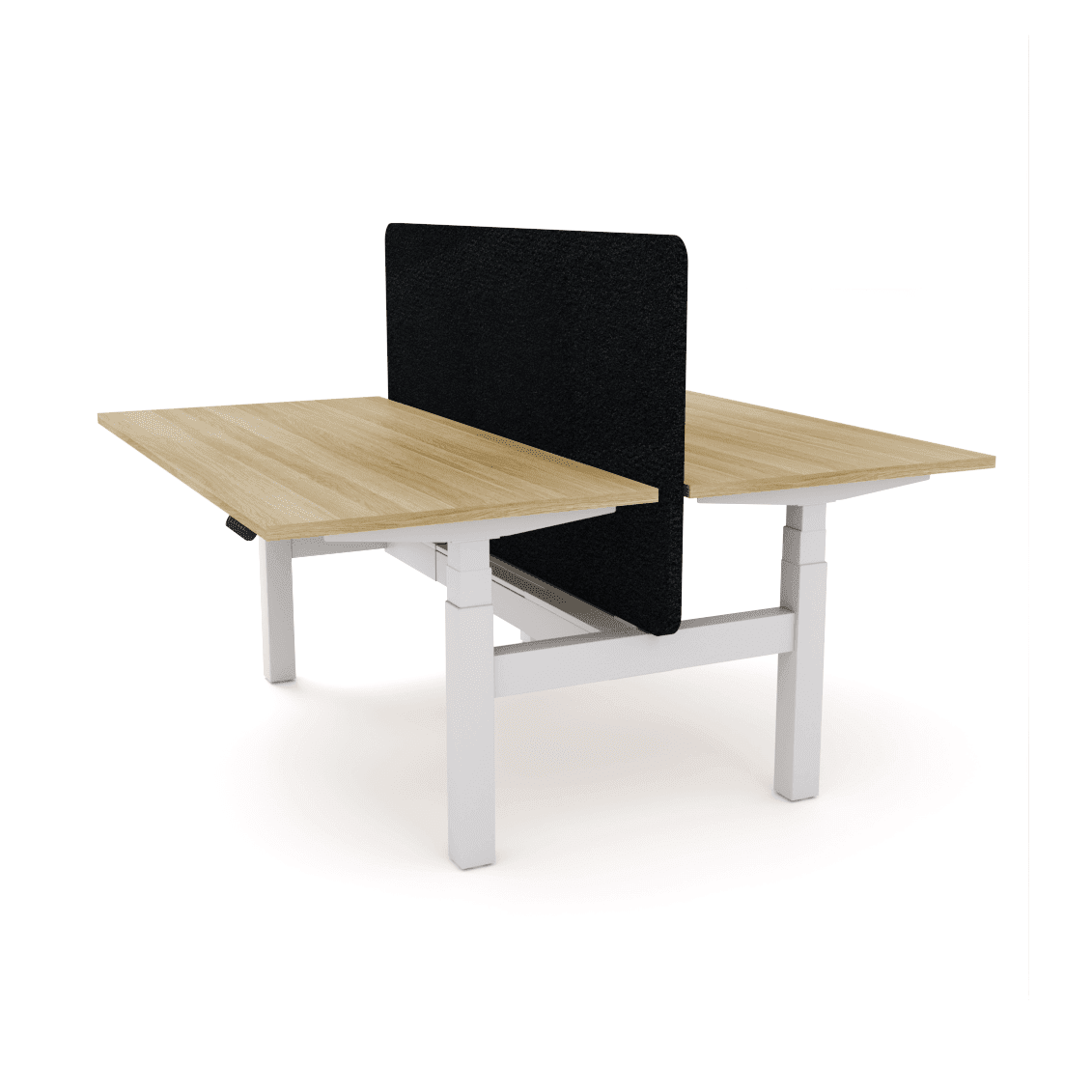 Agile Motion - Electric Height Adjustable Double Sided Workstation With Screen 1200x600 New Oak Top / Black Frame With Cable Tray