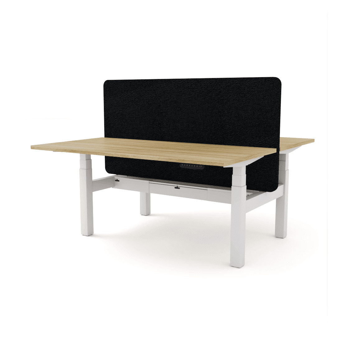 Agile Motion - Electric Height Adjustable Double Sided Workstation With Screen 1200x600 New Oak Top / White Frame With Cable Tray