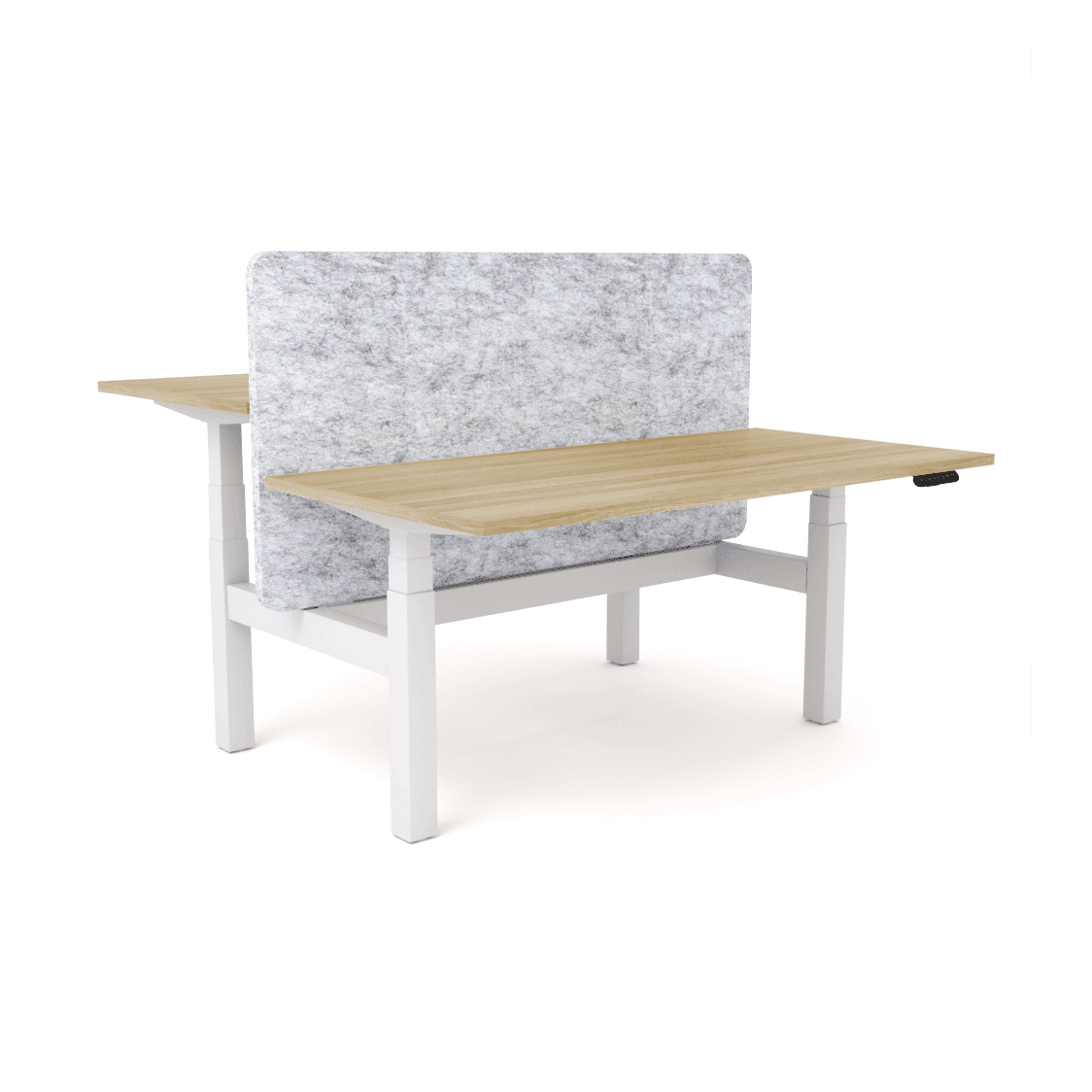 Agile Motion - Electric Height Adjustable Double Sided Workstation With Screen 1200x600 New Oak Top / White Frame No Cable Tray
