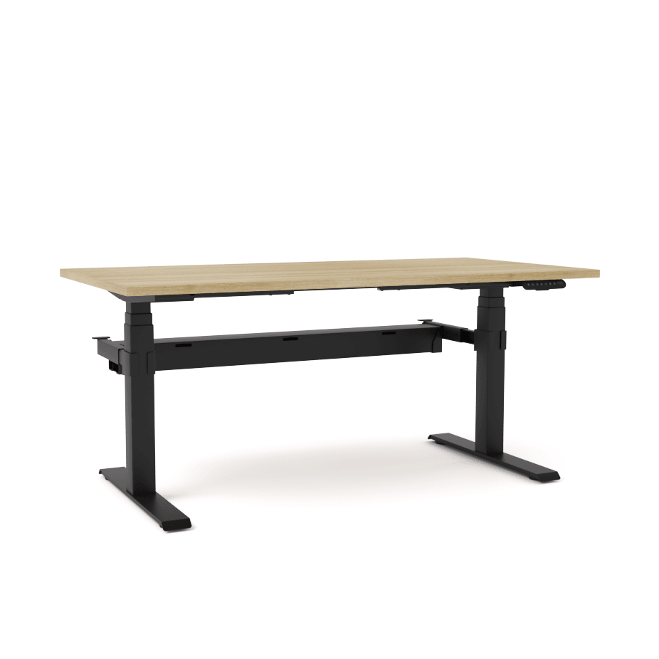 Agile Motion Electric Height Adjustable Single Workstation 1200 X 750 New Oak Top / Black Frame With Cable Tray - Office Furniture Company