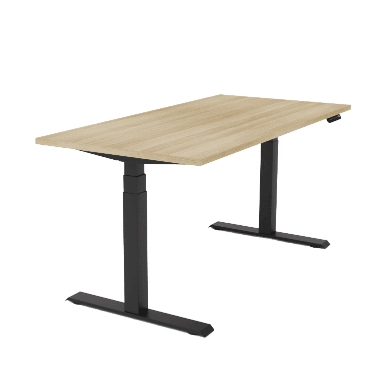 Agile Motion Electric Height Adjustable Single Workstation 1200 X 750 New Oak Top / Black Frame Without Cable Tray - Office Furniture Company