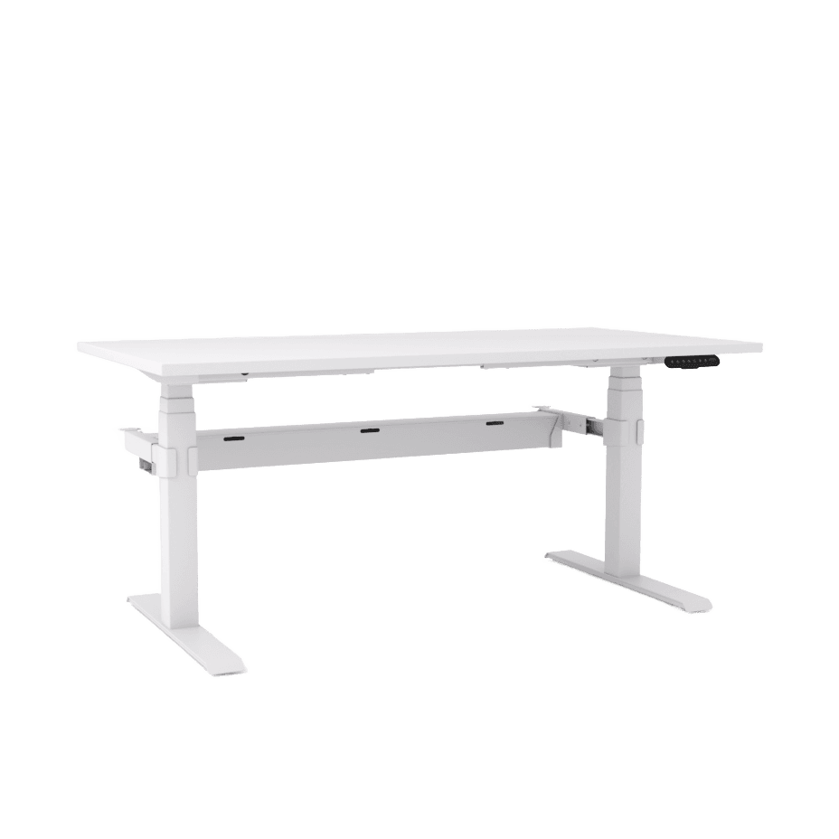 Agile Motion Electric Height Adjustable Single Workstation 1200 X 750 New Oak Top / White Frame With Cable Tray - Office Furniture Company