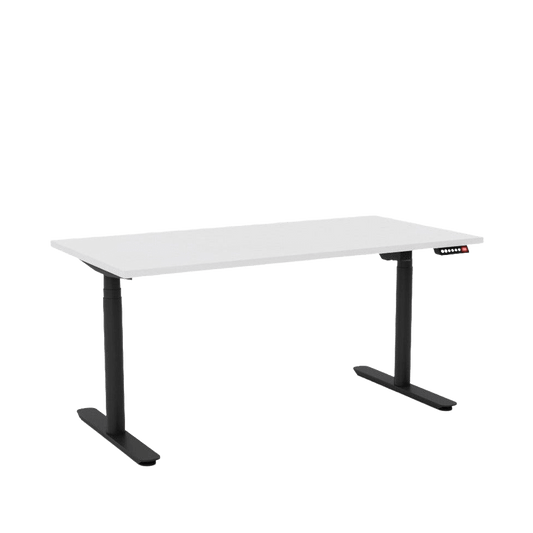 Agile Motion+ Round Leg Height Adjustable Desk 1200x600 / Black Powdercoat / White