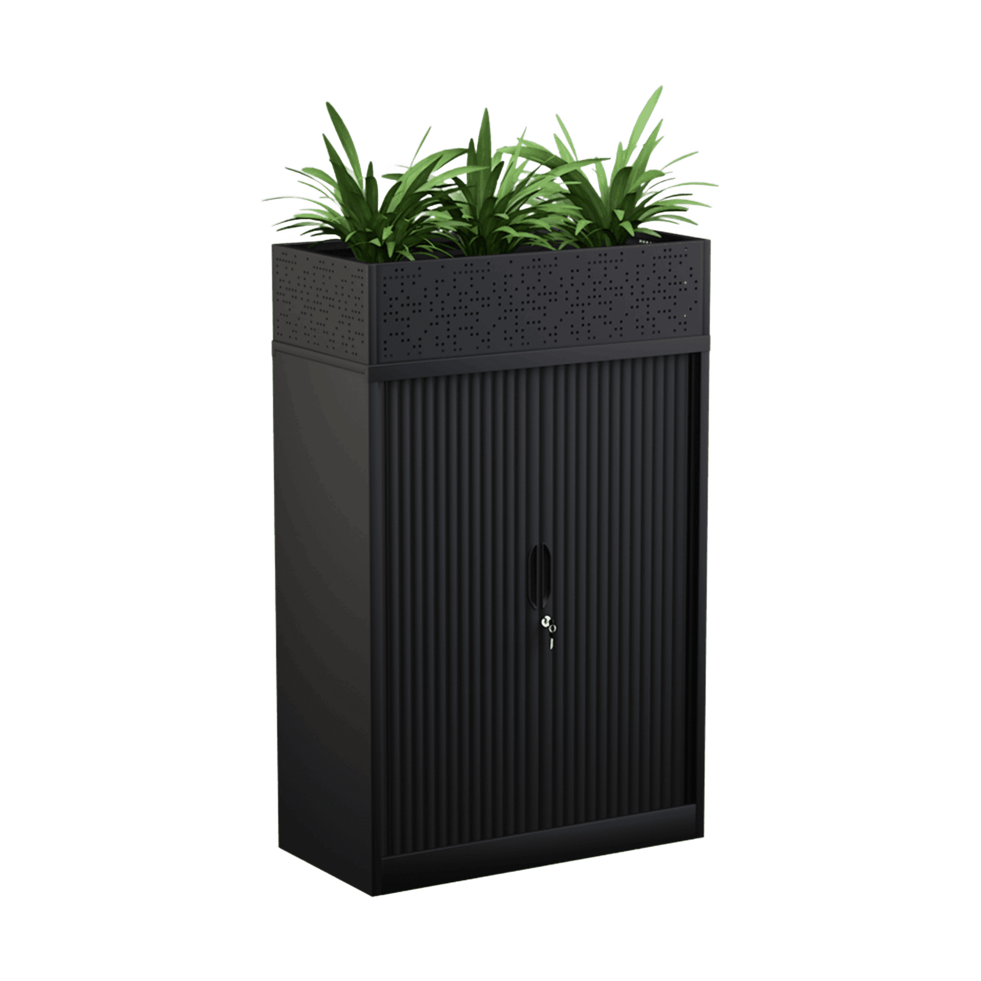 Agile Steel Locking Tambour Unit With Adjustable Shelf Black Powdercoat With Plantar Box - Office Furniture Company