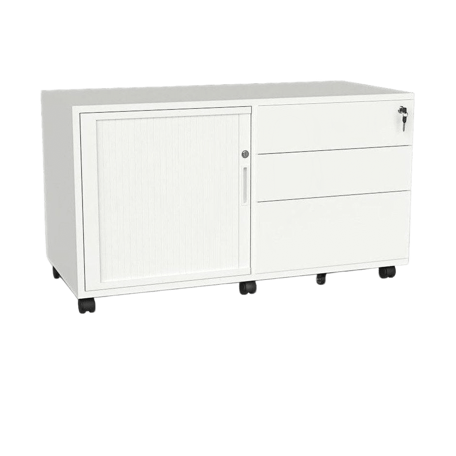 Agile Steel Mobile Tambour Door Caddy Unit White Metal / LHS