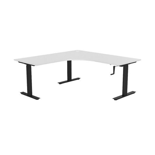 Agile Winder Height Adjustable Corner Workstation 1800 X 1800/750 ( 2 Piece Top ) Left Hand Side White Melamine Black Powdercoat - Office Furniture Company
