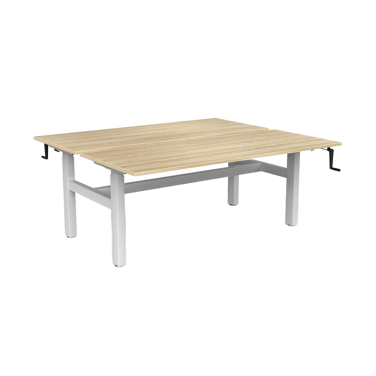 Agile Winder Height Adjustable Desk - 2 Person - Back to Back 1200 X 600 white - powdercoat new - oak - melamine - Office Furniture Company