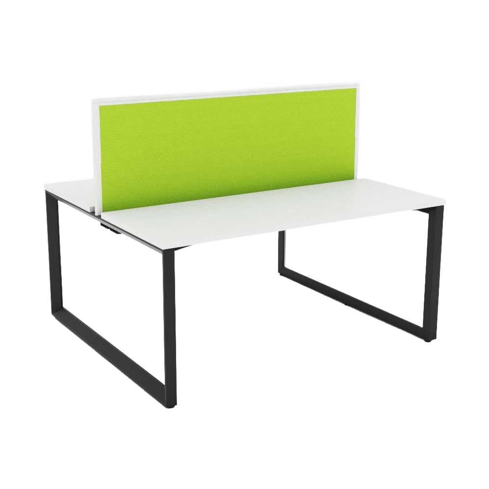 Anvil 2 Person Double Sided Workstation with Screens 1200x600 White Top / White Frame Black Breathe (B)