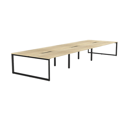 Anvil 6 Person Double Sided Workstations 1500x800 New Oak Black Powdercoat