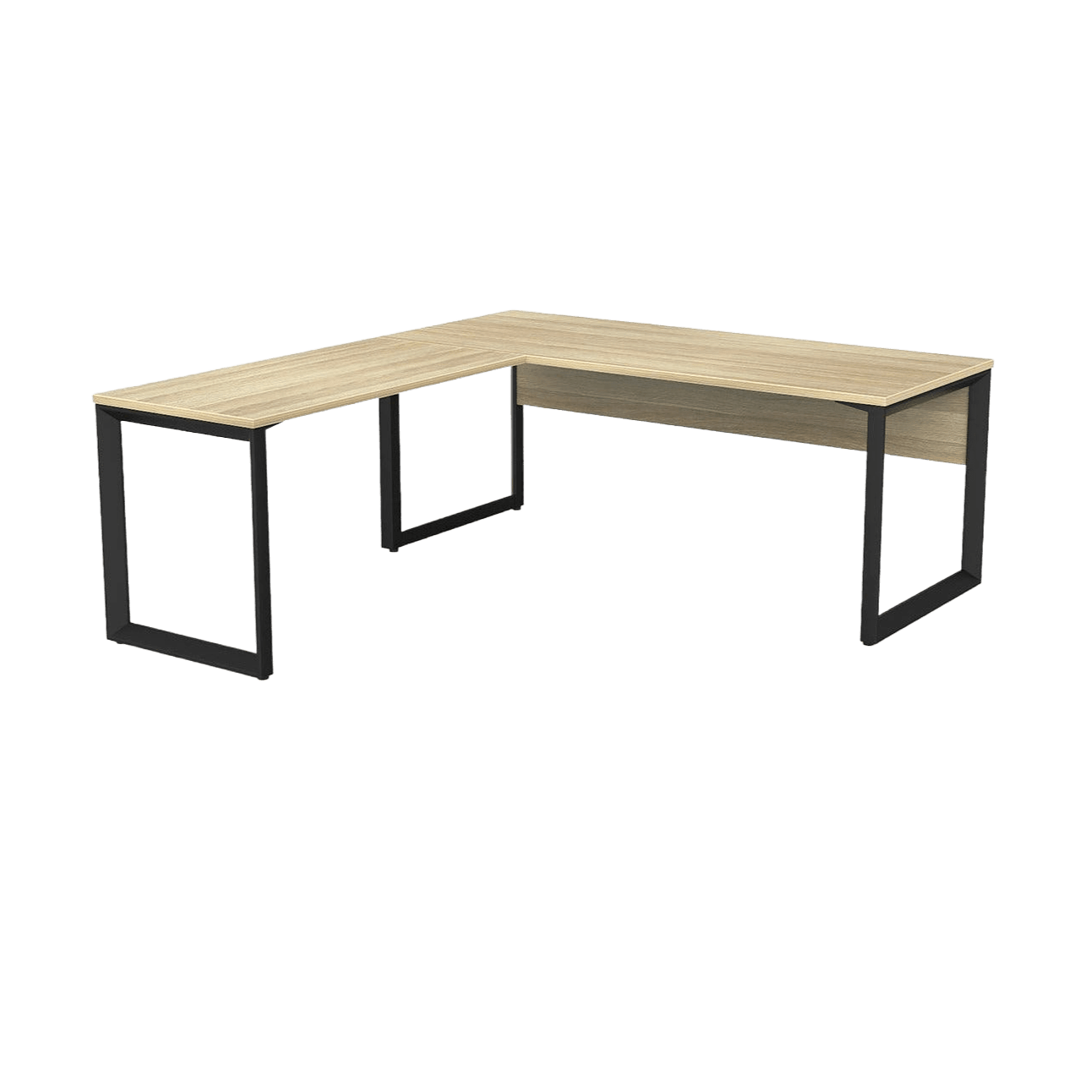 Anvil Corner Desk with Modesty 1800x600 900x600 LHS Return New Oak Top / Black Frame