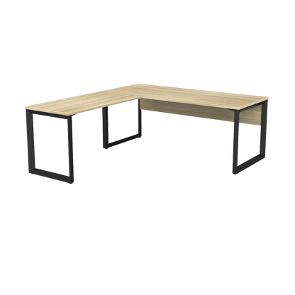 Anvil Corner Desk with Modesty 1800x600 900x600 LHS Return New Oak Top / Black Frame
