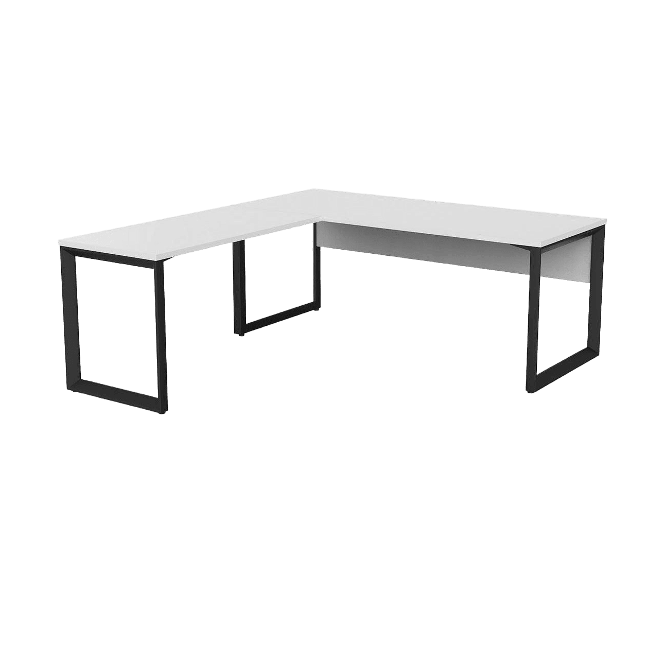 Anvil Corner Desk with Modesty 1800x600 900x600 LHS Return White Top / Black Frame