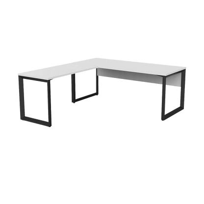Anvil Corner Desk with Modesty 1800x600 900x600 LHS Return White Top / Black Frame