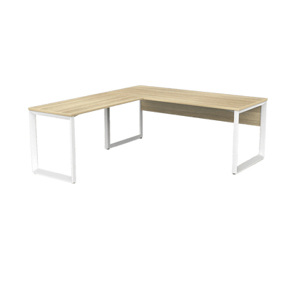 Anvil Corner Desk with Modesty 1800x600 900x600 LHS Return New Oak Top / White Frame