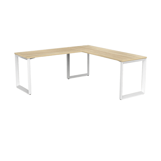 Anvil Desk with Return 1800 X 600 1200 X 600 Right Hand Side New Oak Melamine Top / White Powdercoat Frame - Office Furniture Company