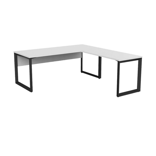 Anvil Desk with Return & Modesty 1800 X 600 900 X 600 Left Hand Side White Melamine Top / Black Powdercoat Frame - Office Furniture Company