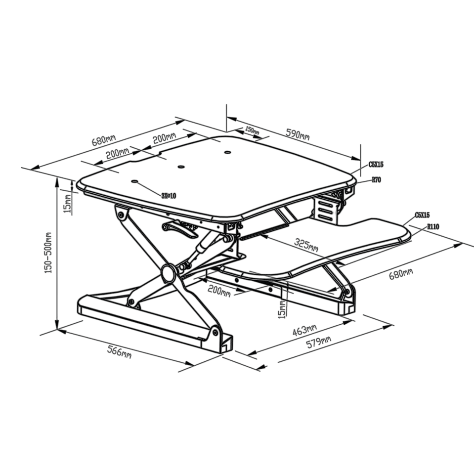 Arise Deskalator Desk Riser with Anti Fatigue Mat Black 680x590