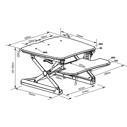 Arise Deskalator Desk Riser with Anti Fatigue Mat Black 680x590