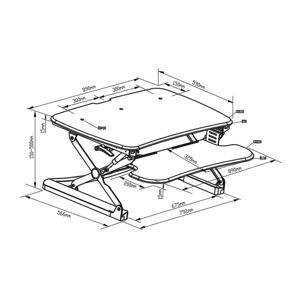 Arise Deskalator Desk Riser with Anti Fatigue Mat Black 680x590