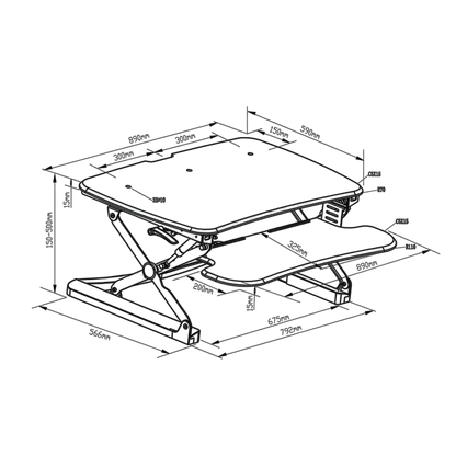 Arise Deskalator Desk Riser with Anti Fatigue Mat Black 680x590