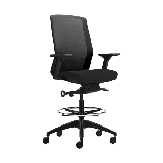 Aveya Black Ergonomic Drafting Chair Adjustable Arms / Black Plastic Base
