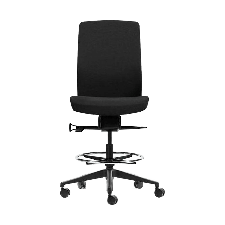 Aveya Black Fully Upholstered Drafting Chair No Arms Black Nylon Base - Office Furniture Company