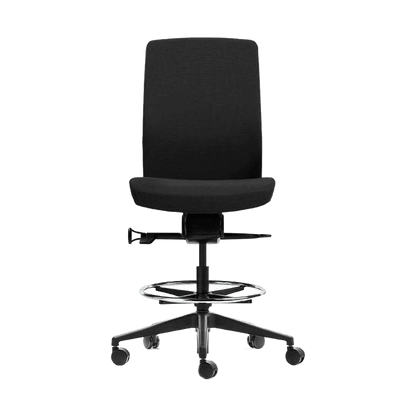 Aveya Black Fully Upholstered Drafting Chair No Arms Black Nylon Base - Office Furniture Company