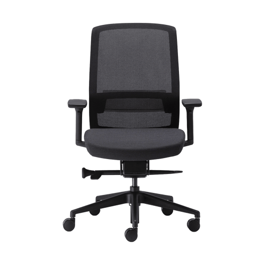 Aveya Black Office Chair with Boost Adjustable Lumbar Support Adjustable Arms / Black Plastic Base / Black Fabric