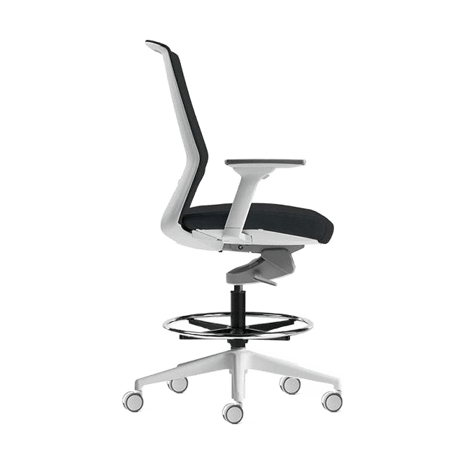 Aveya White Ergonomic Drafting Chair Adjustable Arms White Plastic Base Black Fabric / Black Mesh